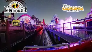 Incredicoaster at Night During World of Color Front Row Low Light 4K POV Disney California Adventure