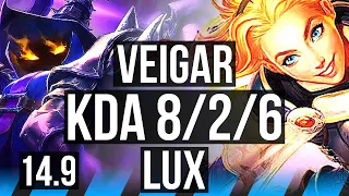 VEIGAR vs LUX (MID) | 8/2/6, Dominating | EUW Master | 14.9