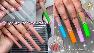 COLORFUL SPRING POLYGEL NAILS🌸 FRENCH TIPS, FLOWER BOTTOMS & CREEPY REDDIT STORIES! | Nail Tutorial