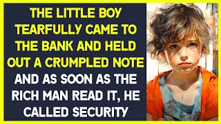 The boy tearfully came to the bank and held out a note. The rich man read it and called security