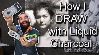 How I Draw with Nitram's Liquid Charcoal/Demonstration. Cesar Santos vlog 079