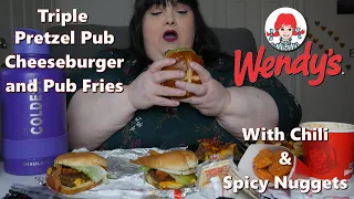 Wendy's Triple Pretzel Pub Cheeseburger and Pub Fries Mukbang