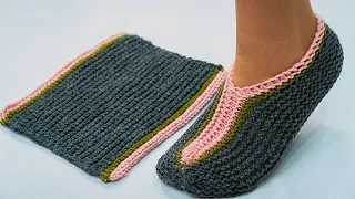 Slippers on two knitting needles without a seam on the sole - a detailed tutorial!