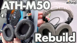 ATH-M50 Headphone Rebuild, Cable Mod,  FRESH ear-pads & a hand sewn headband 🧵🎧