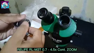 RELIFE RL-M3T B3 Trinocular / GREEN '0.7-4.5X Continuous ZOOM  Microscope Assemble 2023