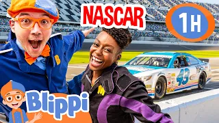 Blippi and Meekah Drive REAL RACE CARS at Daytona! 1 Hour of Cars and Vehicles for Kids