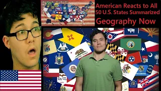 American Reacts to All 50 U.S. states summarized (Geography Now!) | Reaction