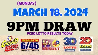 Lotto Result Today 9pm draw March 18, 2024 6/55 6/45 4D Swertres Ez2 PCSO#lotto