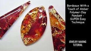 Bordeaux With a Touch of Amber Colored Polymer Clay - Jewelry Making Tutorial - Polymer Clay Pendant