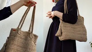 Cногсшибательная джутовая сумочка!Невесомая в руках👜🥰. ENG.SUBS. #изджута #сумкакрючком #crochetbag