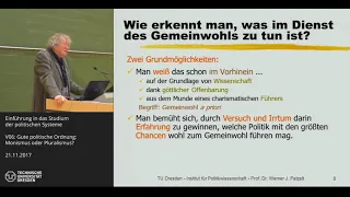 Grundkurs Politische Systeme - 6/14 - "Gute Ordnung": Monismus und Pluralismus - Prof. Patzelt