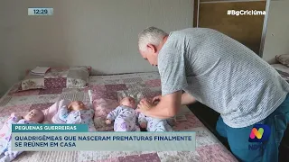 Quadrigêmeas que nasceram prematuras finalmente se reúnem em casa