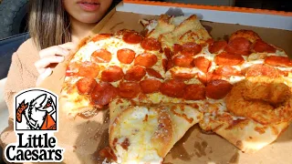 ASMR EATING LITTLE CAESARS BATMAN PEPPERONI PIZZA CAR MUKBANG REAL SOUNDS TWILIGHT SHOW