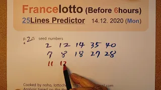 tirageloto 14 decembre 2020 predicteur. frenchloto 14.12.2020. Before 6hours. 25 lines predictor.