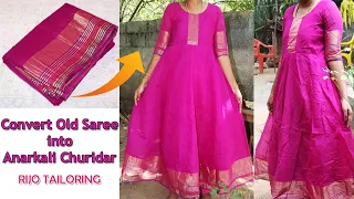 old saree convert to anarkali churidar | convert old saree into anarkali dress | RIJO TAILORING