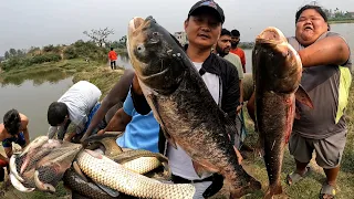 4 Biggest Fish Found In Bagjhoda Ponds !! Fishing Around 2000kg  !! Net Fishing Nepal