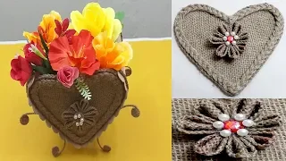 diy flower vase with jute rope/jute and pop sticks craft idea