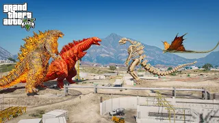 Thermo Godzilla, Shin Godzilla Third Form vs Warbat, Skeleton Godzilla - EPic Fight ( GTA V Mods )