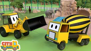 Construction Vehicles assemble big dump truck and carry farm animal -bulldozer, tractor for kids