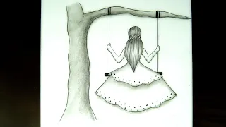 How to draw a Girl swinging in a tree - Pencil sketch | Step by Step pencil drawing | Girl swinging