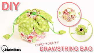 DIY BLOSSOM DRAWSTRING BAG | fabric scraps idea | string pouch sewing & tutorial [sewingtimes]