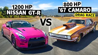 1,200whp GT-R vs ‘67 Big Block Drag Camaro. 8 Second Import/Domestic Battle // THIS vs THAT