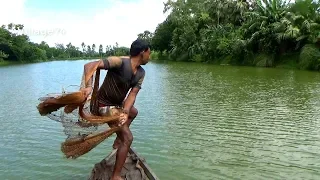 Net Fishing on Boat।Traditional Cast Net Fishing in River।fishing videos (part-140)