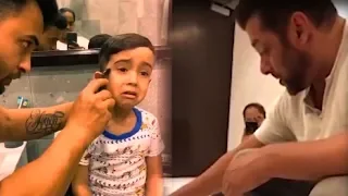 Salman Khan Nephew Ahil Sharma Crying While Getting A Hair Cut By Dad Aayush Sharma