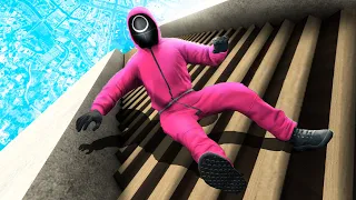 GTA 5 SQUID GAME Guard • Epic Long Stairs Fails and Jumps! (Euphoria Ragdolls)