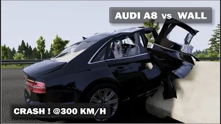 AUDI A8 crashes to the WALL 😮 250 km/h | Realistic Crash Test Beamng Drive