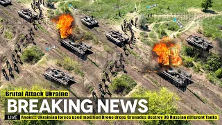 Again!!! Ukrainian forces used modified Drone drops Grenades destroy 36 Russian different Tanks