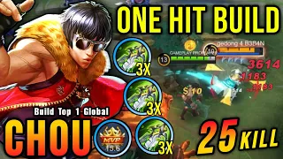 25 Kills!! Best Chou One Hit Build & Emblem (100% IMMORTAL) - Build Top 1 Global Chou ~ MLBB