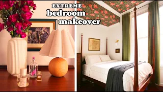 Extreme SMALL BEDROOM MAKEOVER // Styling Tips + Antiques + Wallpaper + Thrift -- Renter Friendly!