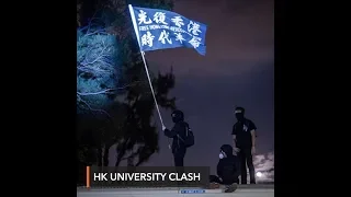 Hong Kong clashes rage on university campus and business district