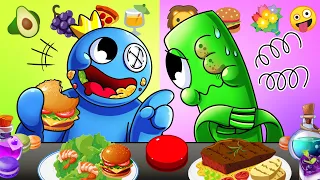 [Animation] Blue Vs Green! 🍔 Eating Emoji Foods challenge Mukbang! 🌈Rainbow Friends Emoji Challenge