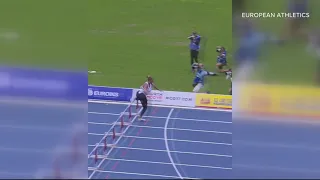 Belgian shot putter goes viral for running hurdles to save her team