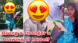 Drawing prank with stranger girl😍|her reaction 😍|stranger drawing