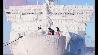 Large Frozen Icebreaker Ships Crashing Fat Ice! Scary Winter Cyclone! Ships VS Rogue Waves In Storm!