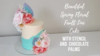 Floral Fault Line Cake | Edible Chocolate Palms Decoration | Buttercream Stencil |Modern Cake Design