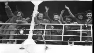 European war brides of American soldiers board US Army Transport Ship to United S...HD Stock Footage