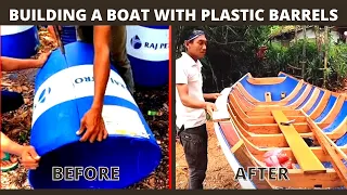 This Guy Built a Boat Using Only Plastic Barrels and Wood in the Jungle