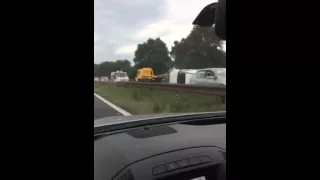 Overturned van on M62