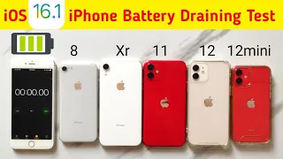 iOS16.1 iphone Battery Draining Test | iPhone 8 vs Xr vs 11 vs 12 vs 12mini Battery Draining Test!!!