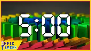5 Minute countdown classroom timer with falling  Dominoes, chill music and quiet alarm.