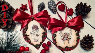 Decoupage Christmas vintage pendants DIY / Colgantes vintage navideños