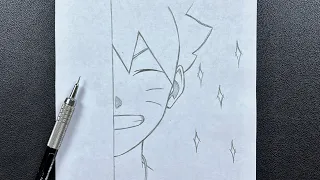 Easy anime sketch | how to draw boruto half face easy step-by-step