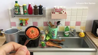 Re-Ment Mini Toy Kitchen | Toy Food Miniature Cooking | Spaghetti with Mushrooms in Tomato Sauce
