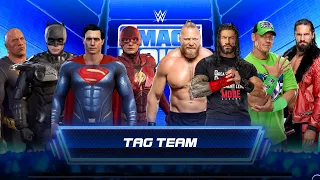 Team DC Superheroes Vs Roman Reigns Brock Lesnar John Cena & Seth Rollins WWE 2K22