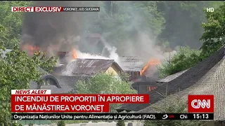 Incendiu puternic lângă Mănăstirea Voroneț din Suceava
