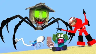 Monster School : CURSED HOUSE HEAD VS CHOO CHOO CHARLES ROBOT & TRAIN SCHOOL - Minecraft Animation